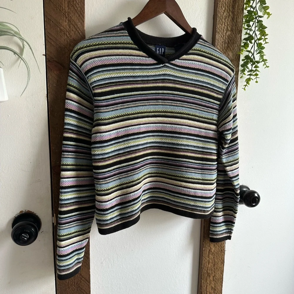 Vintage 90s GAP Girls Striped Heavy Cotton Sweater Size Medium